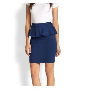 Alice + Olivia Employed Peplum Pencil Skirt Stretch Knit Silk Lined Size 4 Navy